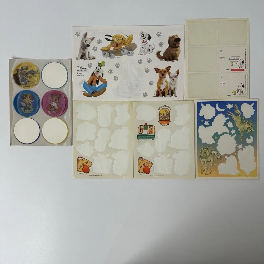 Lot 6 Incomplete Sticker Sheets Vintage & New Disney Hallmark Peanuts Lenticular